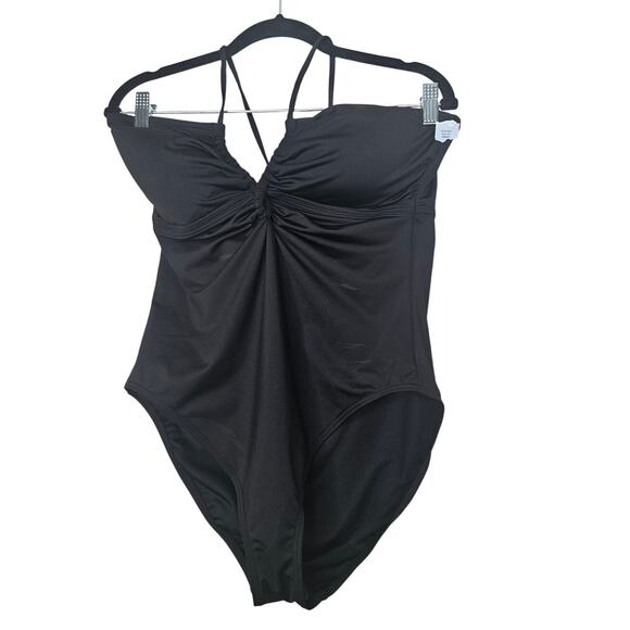 NEW Ann Taylor LOFT L Beach Keyhole Bandeau One Piece Swimsuit Black Beach - Picture 2 of 5